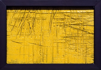 Die gelbe Tischdecke (Ölfarbe auf Holz)  50x75 cm  11.7.1998